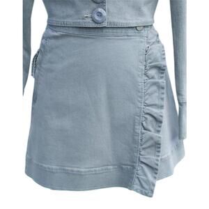 Cache Gray Denim Wrap Ruched Skirt Off Set Side Zip Pull Stretch $98 NWT Size 8